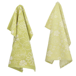 Limited Edition: Keukendoek en Theedoek Flowerbed Limegroen GOTS