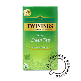 Groen doosje met opdruk: Twinings, London 1706 - Pure Green Tea, Delicate & Upilfting, 25 Tea Bags
