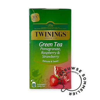 Twinings Groene thee met granaatappel, framboos en aardbei.