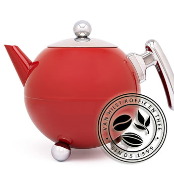 Bredemeijer - Duet Bella Ronde Carmine Red - Dubbewandige theepot met terracotta kleur en chromen handgrepen.