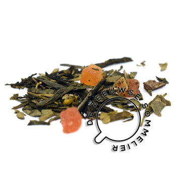 Groene thee, papajastukjes, aroma, mangovruchtvleesgranulaat.