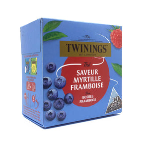 Twinings - Bosbes en Framboos. In Nederland is zwarte thee met bosvruchten al jaren één van de meest gedronken thee (in zakjes). Deze variant heeft blauwe bessen en frambozen.