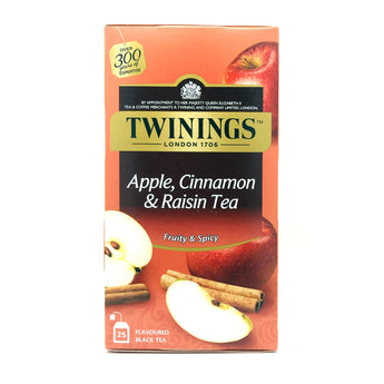 Doosje Twinings zwarte thee met appel, kaneel en rozijnen.