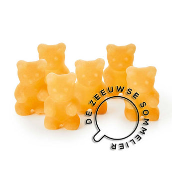 Tea Bears zijn fruitgums die je kunt eten of drinken. Afbeelding van 5 beertjes met appelsmaak.